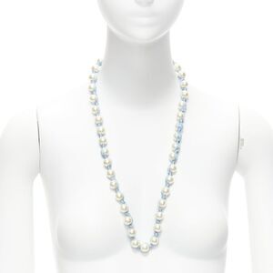 Lanvin Alber Elbaz pearl silk ribbon wrap long necklace